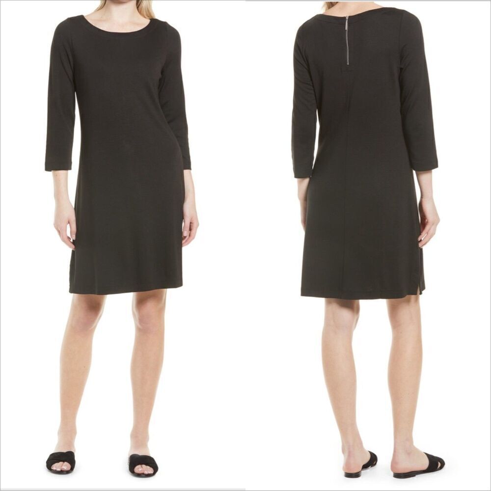 Tommy Bahama Drapey Ponte Dress Size Small NEW 3/4 Sleeve Black Tencel Modal